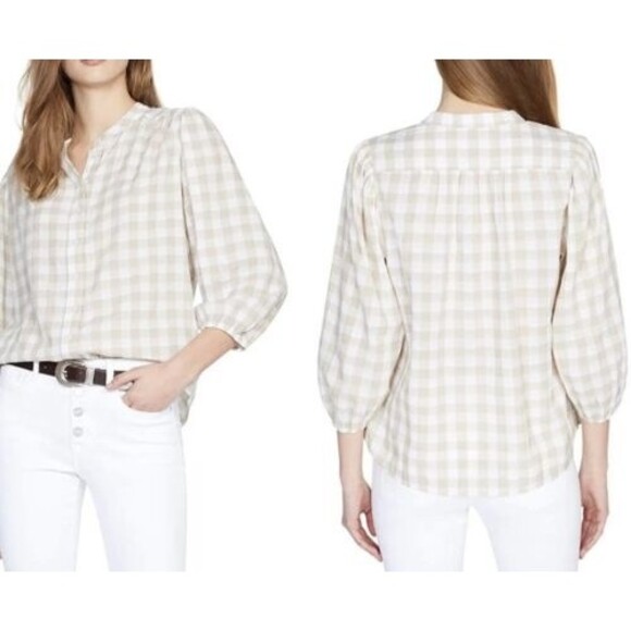 Sanctuary Women Size L Plaid 3/4 Sleeve Button Up Evelyn Blouse Academia Boho - Picture 1 of 10